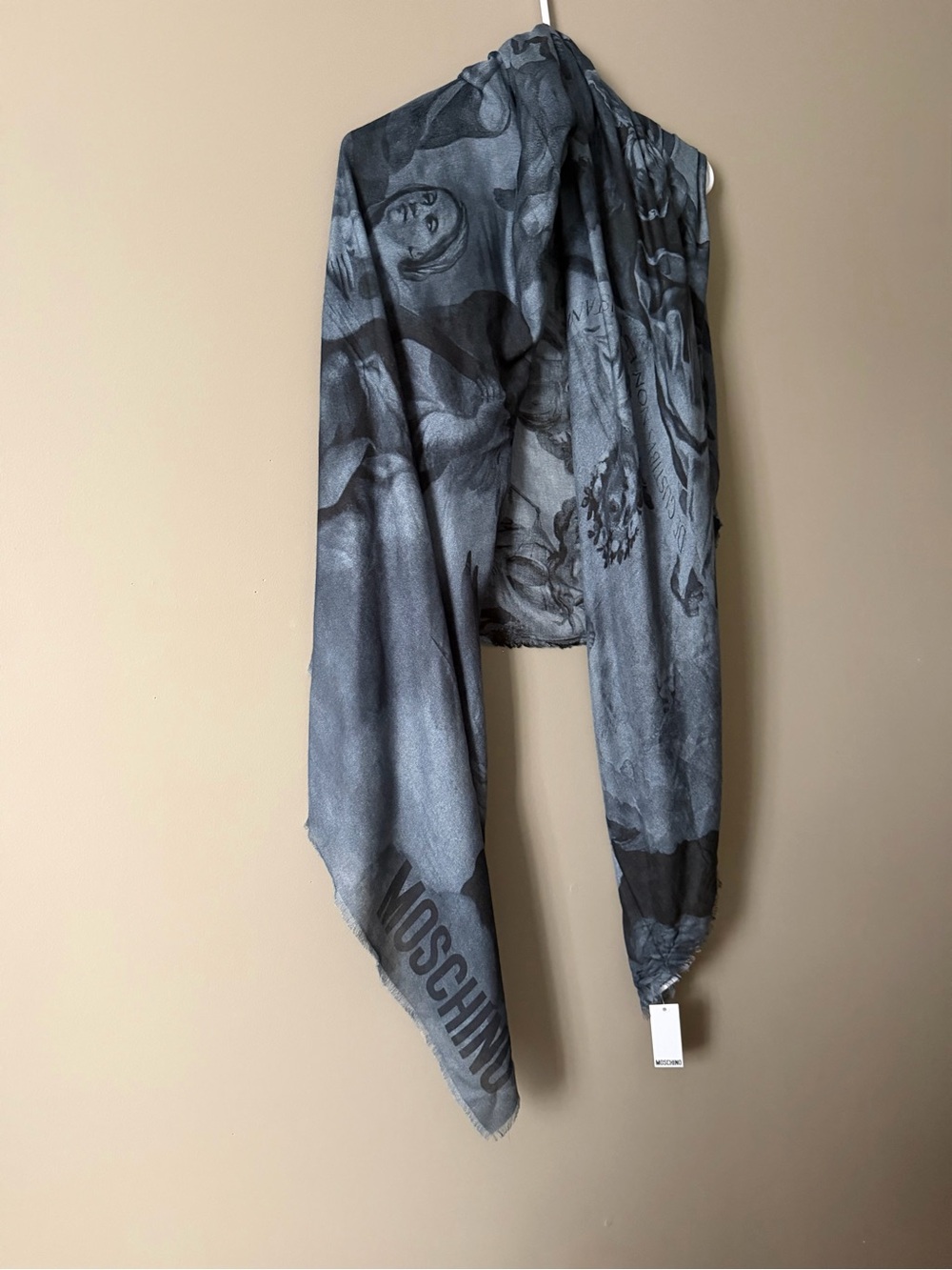 Moschino gray and black printed scarf